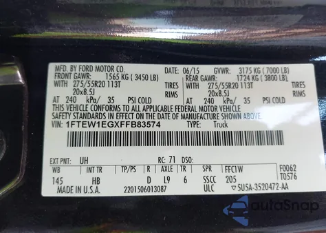 2015 Ford F-150 Lariat from USA, damaged, VIN 1FTEW1EGXFFB83574